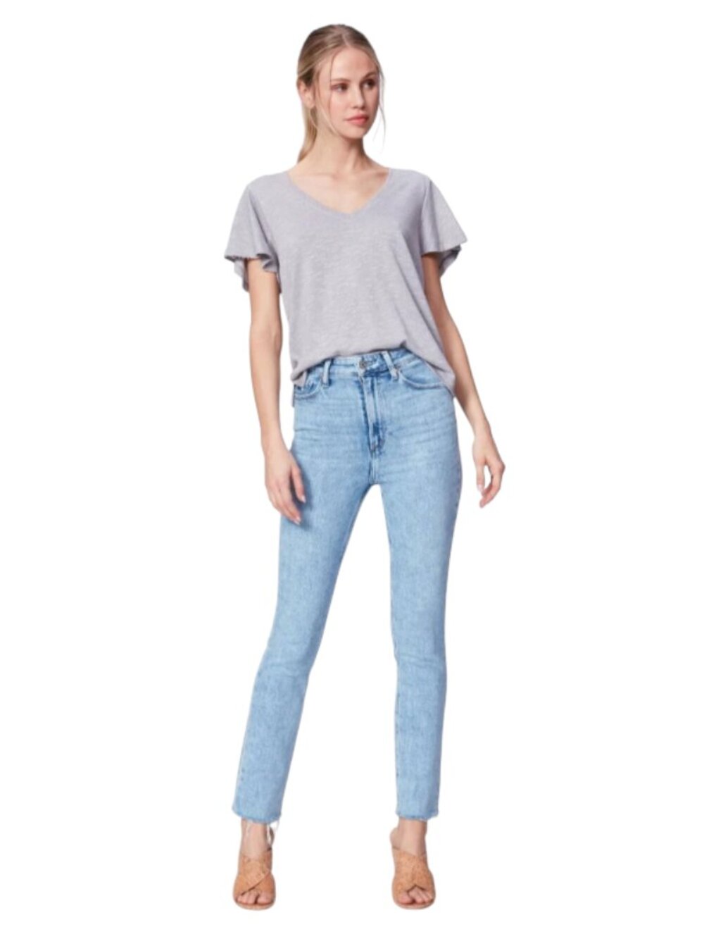 Paige Cindy Ultra High Rise Jeans Denim Womens 29 Blue Mariska Raw Hem Straight